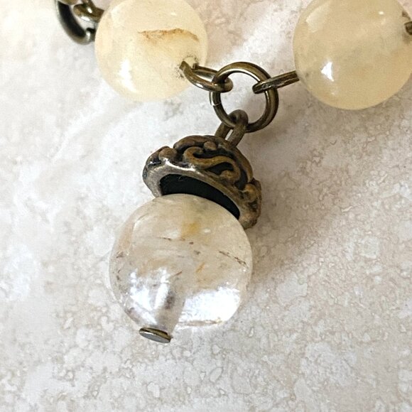 Natural Yellow Aventurine Necklace, Cute Bronze Acorn + Genuine Gemstone Choker - Picture 6 of 13